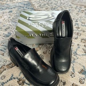 Black heeled loafers